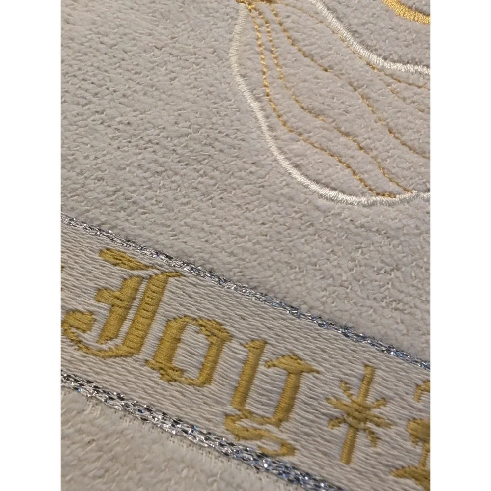 Santens Vtg Christmas Cream Towel Set -Angels, Stars Season's Greetings USA Made
